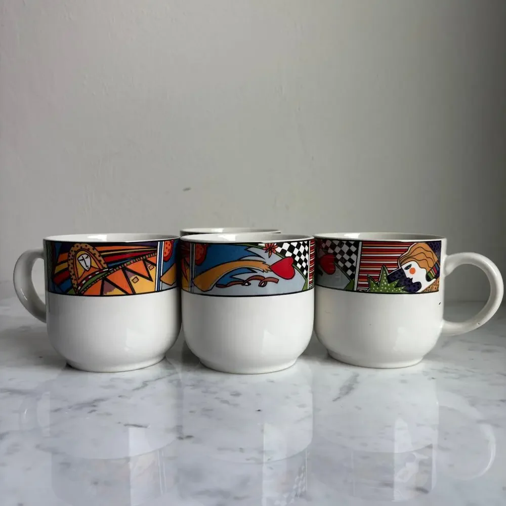 Vitromaster Metropolitan 1991 Coffee Mugs Set of 4 Colorful Art Deco Design